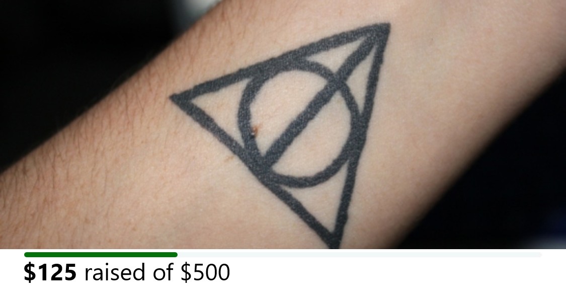 Tattoo tagged with: deathly hallows, film and book, small, symbols, harry  potter, tricep, watercolor, tiny, ifttt, little, barisyesilbas |  inked-app.com
