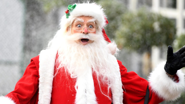 Santa Clause who looks surprised.